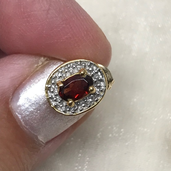 Gold over Sterling Silver Garnet & Diamond Earrings - Picture 9 of 10